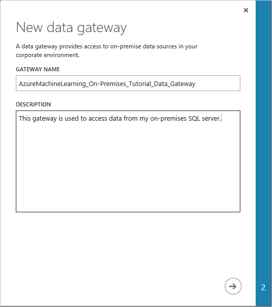 Geben Sie einen Namen und eine Beschreibung für das Gateway ein.