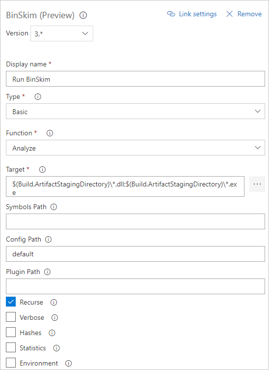 Konfigurieren des BinSkim-Buildtasks