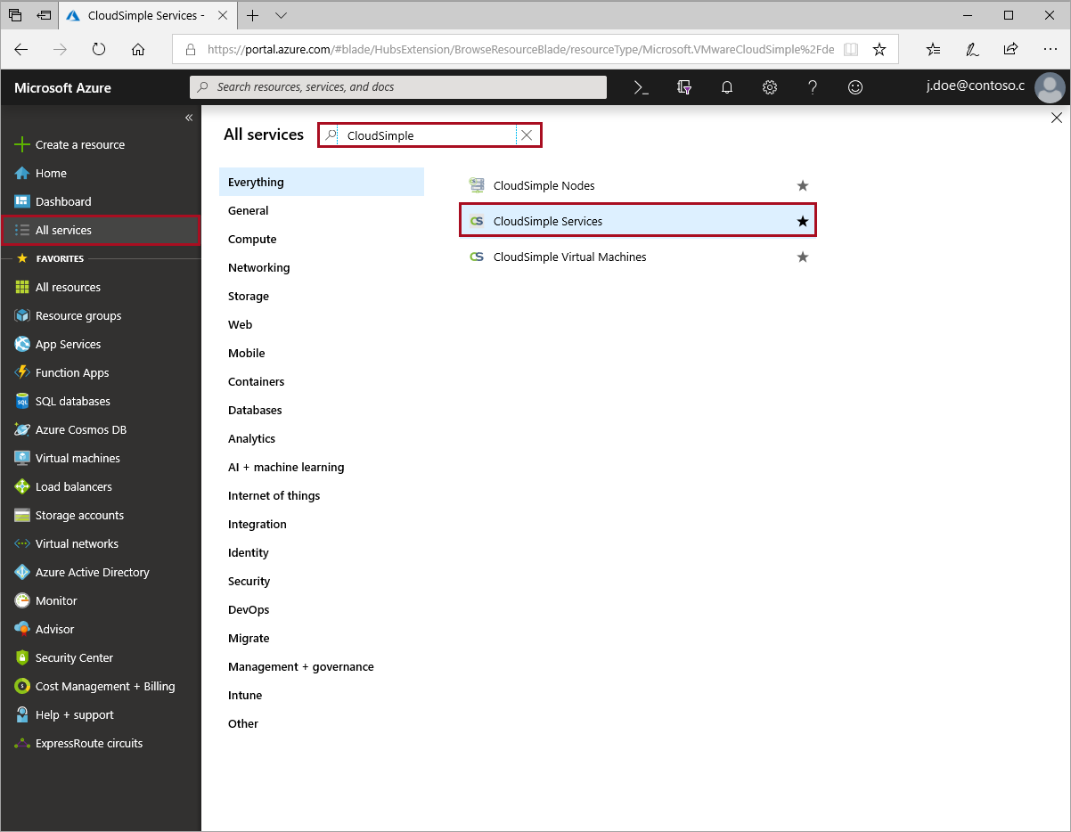 Suchen nach dem CloudSimple-Dienst