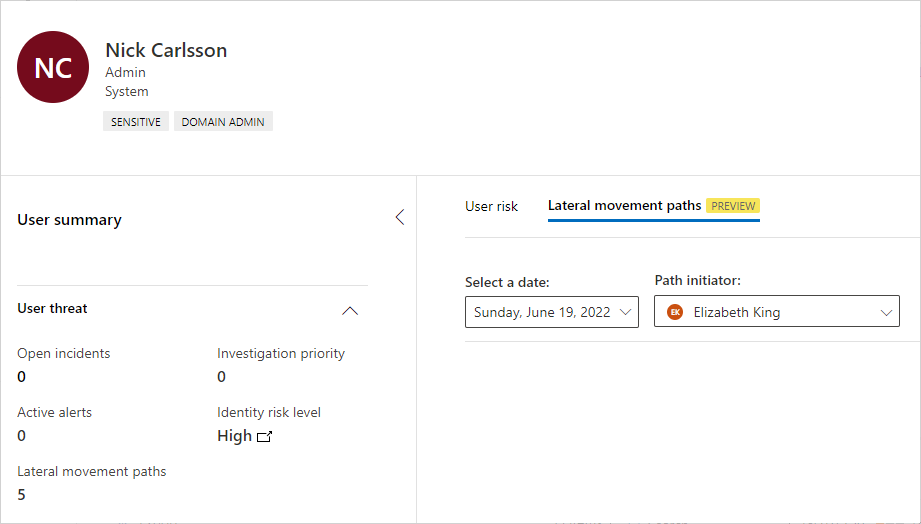 Defender for Identity Lateral Movement Path (LMP) tab