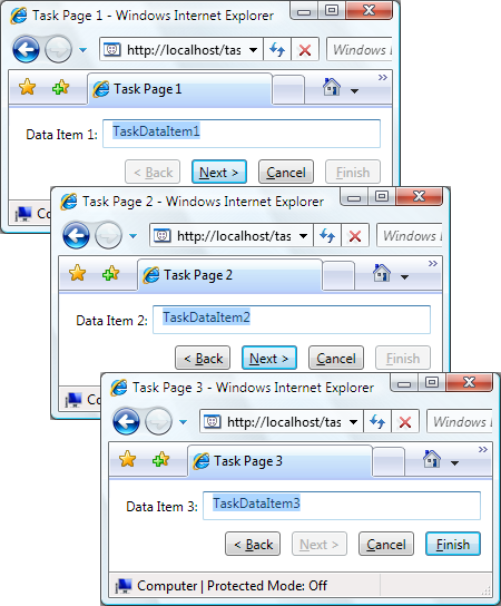 Task pages with data items