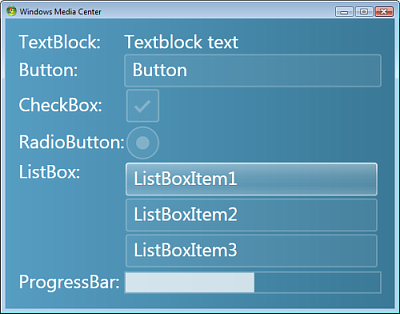 Bildschirmabbildung des Windows Media Center