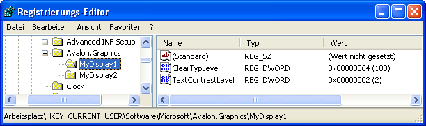 ClearType-Einstellungen im Registrierungs-Editor