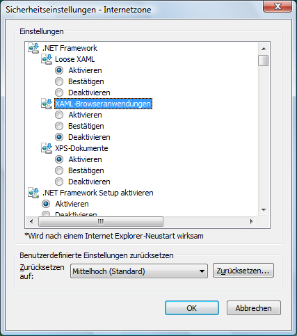 Dialogfeld Sicherheitseinstellungen