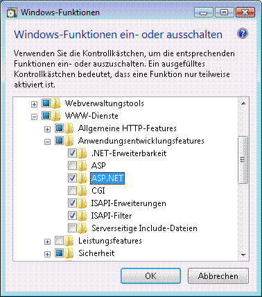 Für ASP.NET erforderliche Einstellungen