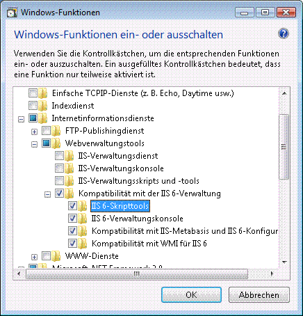 Einstellungen der IIS 6.0-Verwaltungskompatibilität