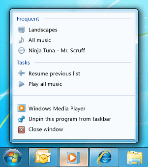 Windows Media Player-Sprungliste