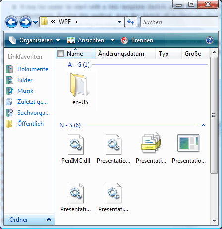 Windows Explorer-Ansicht mit Flatterlayout.