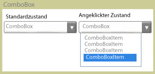 Kombinationsfelder in Standard- und Gedrückt-Zuständen