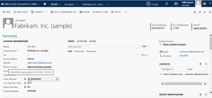 Rollupfeld auf dem Firmenformular in Dynamics CRM