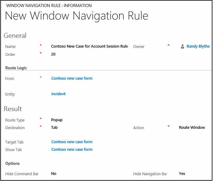 Create a window navigation rule