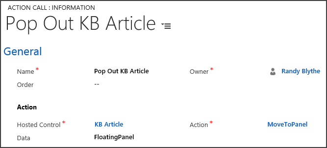 Action call for configuring the pop-out feature