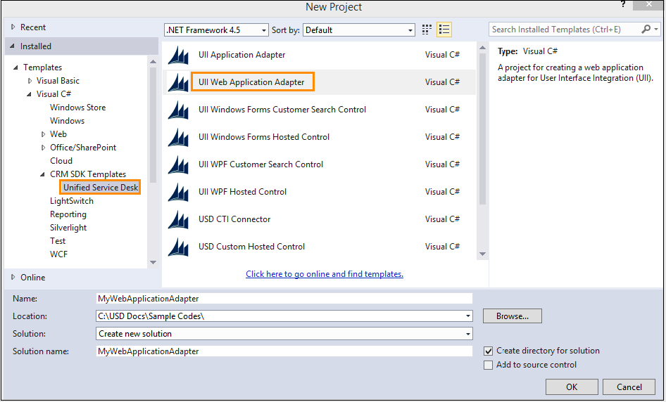 Screenshot vom Webadapter in Visual Studio