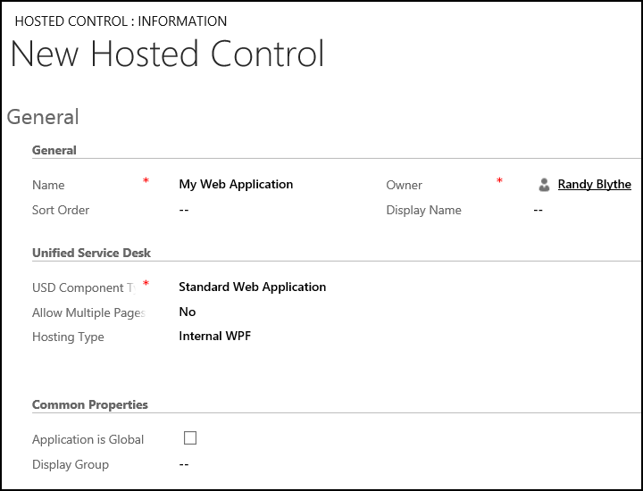 Standard Web Application gehostetes Steuerelement