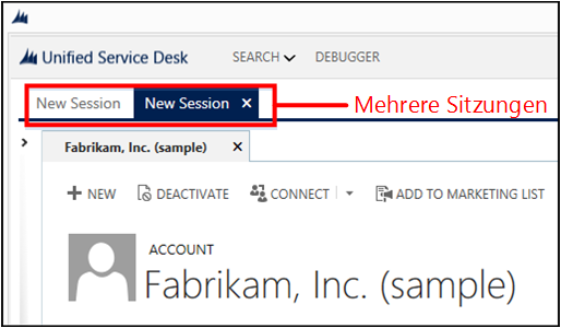 Mehrere Sitzungen in Unified Service Desk