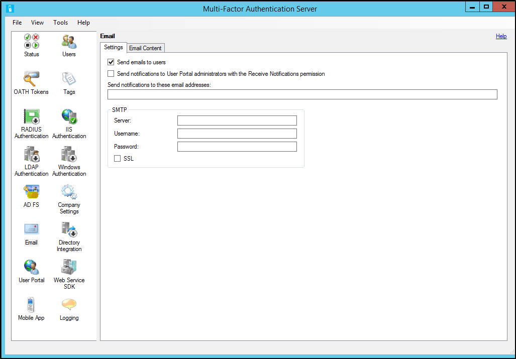 MFA Server Email configuration
