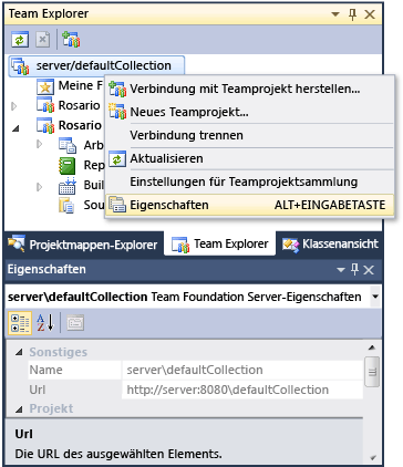 Team Foundation Server-Eigenschaften: URL