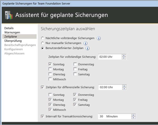 Einen vorkonfigurierten oder benutzerdefinierten Zeitplan auswählen