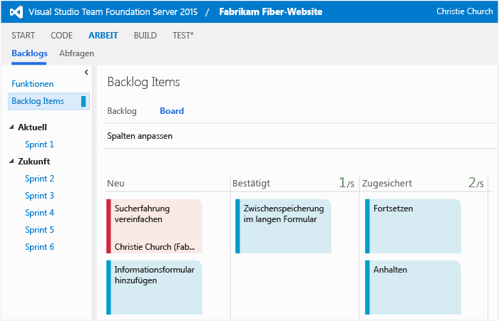 Anzeigen des Kanban-Boards