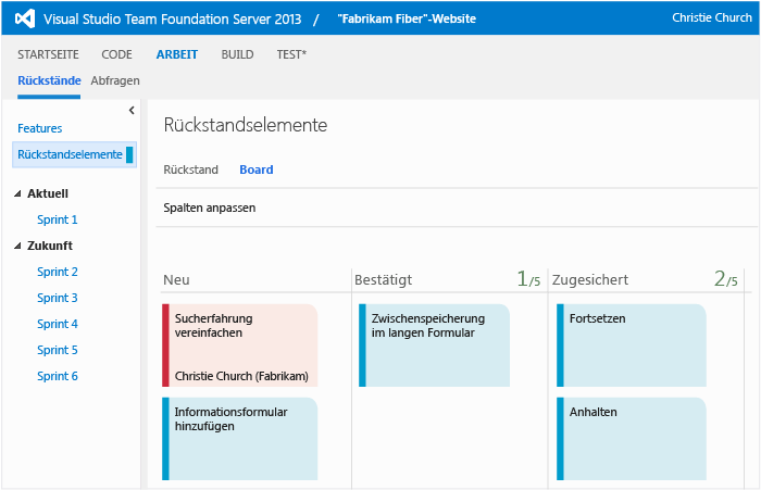 Anzeigen des Kanban-Boards