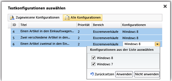 Den Testpunkten Konfigurationen zuweisen