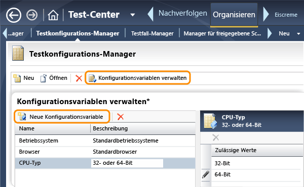 Konfigurationsvariablen und Werte definieren