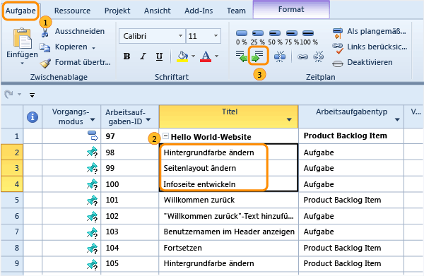 Aufgaben verknüpfen, um übergeordnete/untergeordnete Links zu erstellen