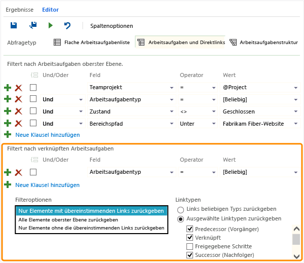 Editor für Abfrage über Direktlinks