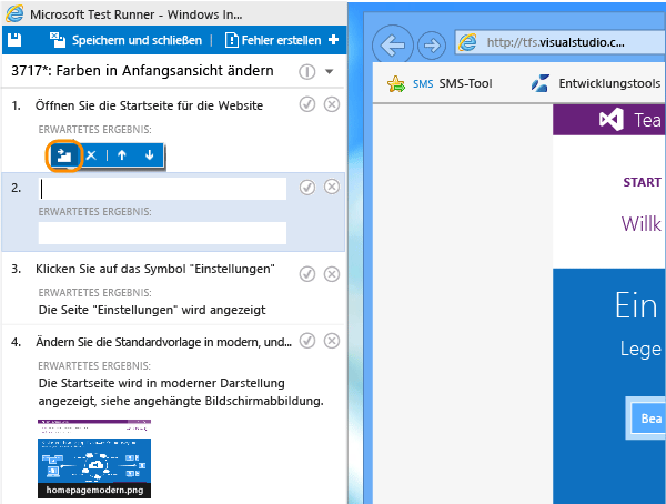 Beim Ausführen eines Tests Testschritte korrigieren