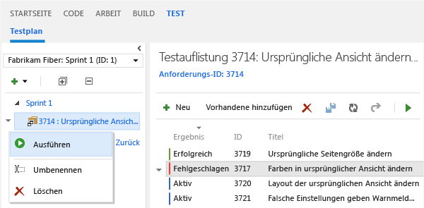 Alle aktiven Tests in einer Testauflistung auswählen und ausführen