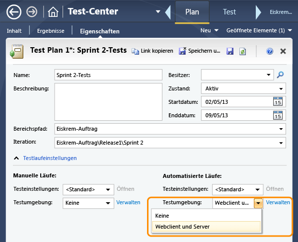 Automatisierung in Testplaneigenschaften