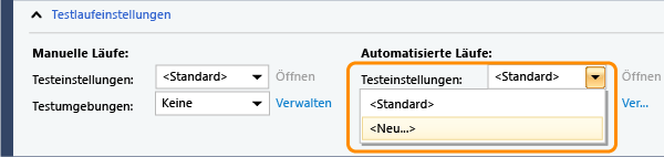 Neue Testeinstellungen