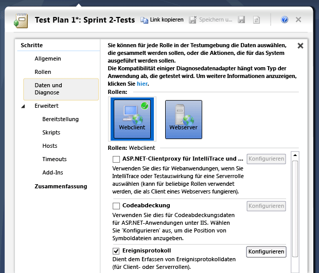 Diagnose für jede Computerrolle auswählen