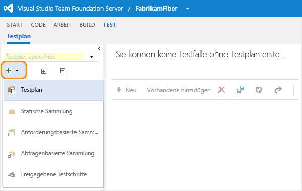 Schaltfläche "Neu" im Testplan-Explorer-Bereich