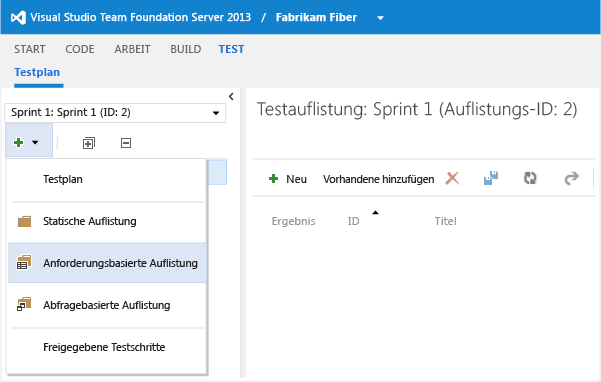 Schaltfläche "Neu" im Testplan-Explorer-Bereich