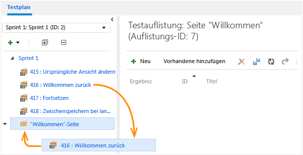 Statische Testauflistungen wie Ordner verwenden