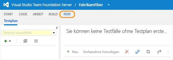 Testhub in Team Web Access auswählen