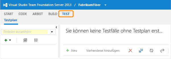 Testhub in Team Web Access auswählen