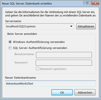 Dialogfeld "Datenbank erstellen"