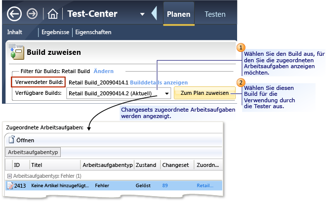 Build für den Testplan auswählen