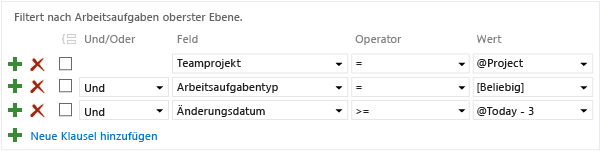 Editor-Abfragefilter auf Grundlage aktueller Änderungen