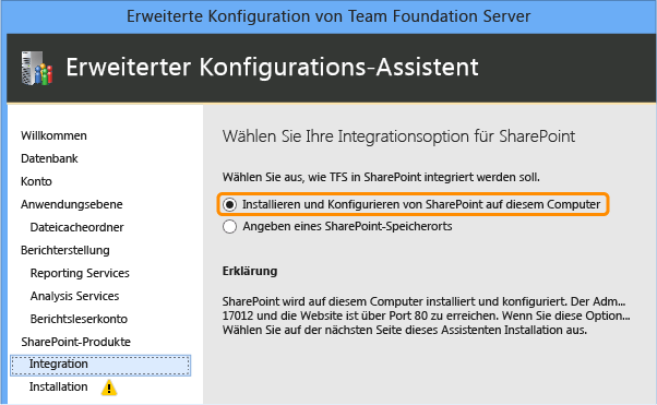 Installieren von SharePoint auswählen