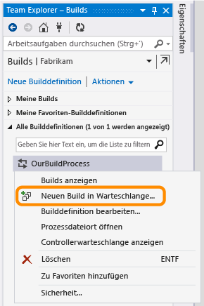 Einen Build aus der Seite "Builds" in die Warteschlange stellen