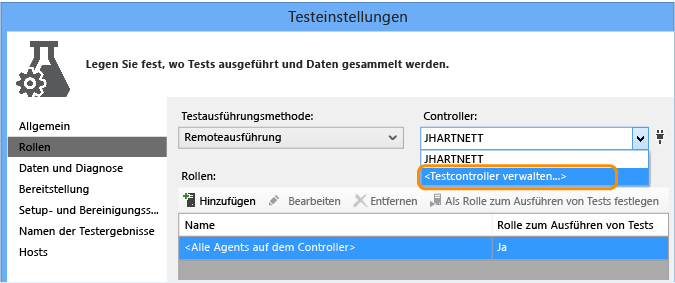 Öffnen Sie die Datei mit den Testeinstellungen, wählen Sie die Registerkarte "Rollen"