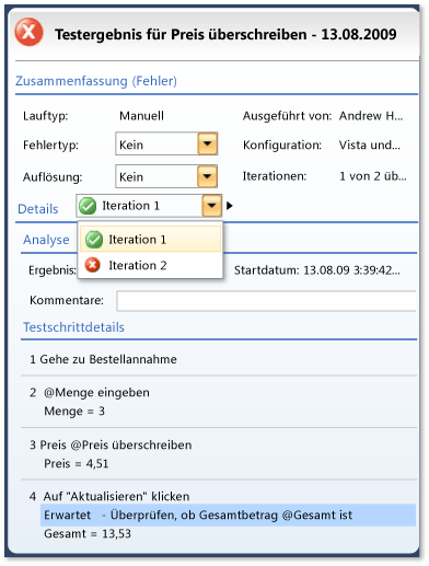 Testergebnisse für einen Test mit Iterationen anzeigen