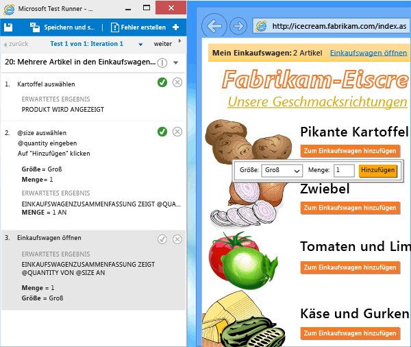 Testlaufiterationen mit Parameterwerten