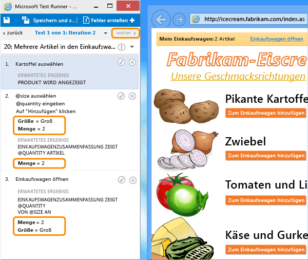 Die nächste Testiteration hat andere Parameterwerte