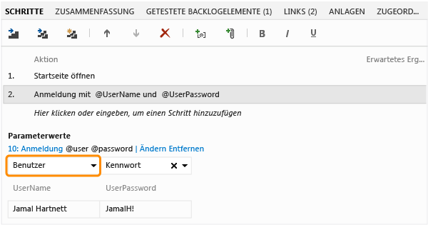 Wählen Sie das Dropdown-Menü zur Auswahl des zuzuordnenden freigegebenen Parameters