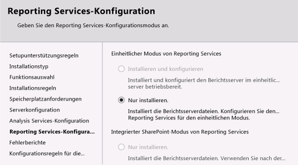 Installieren und konfigurieren, falls Option verfügbar