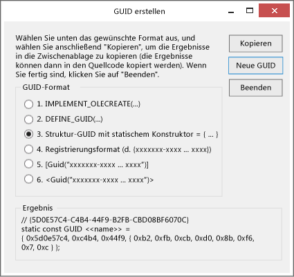 GUID-Generator in Visual Studio